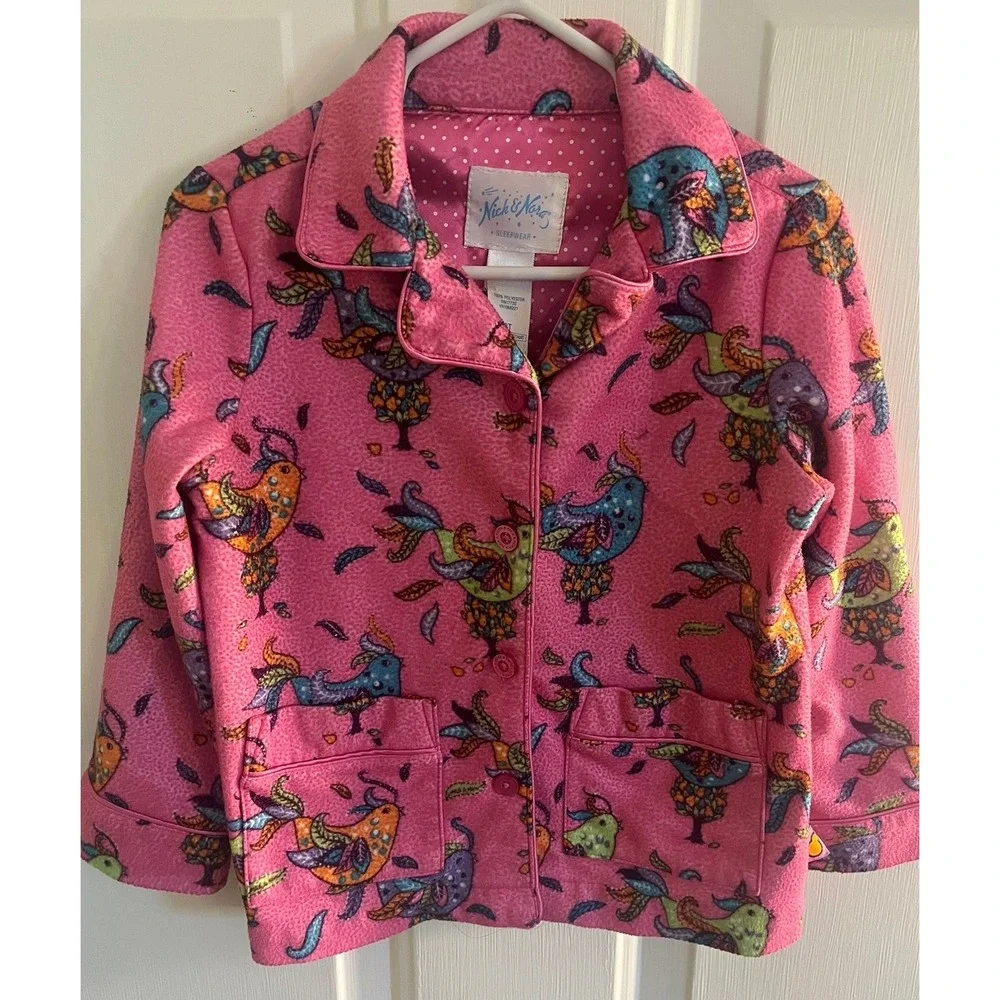 Nick & Nora‎ Vintage Y2K Girls Colorful Hummingbird Print Flannel Pajama Set 3T